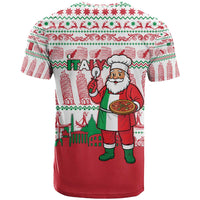 Italy Christmas T Shirt with Pizza Chef Santa Leaning Tower Colosseum and Red Green Holiday Pattern Design - Wonder Print Shop