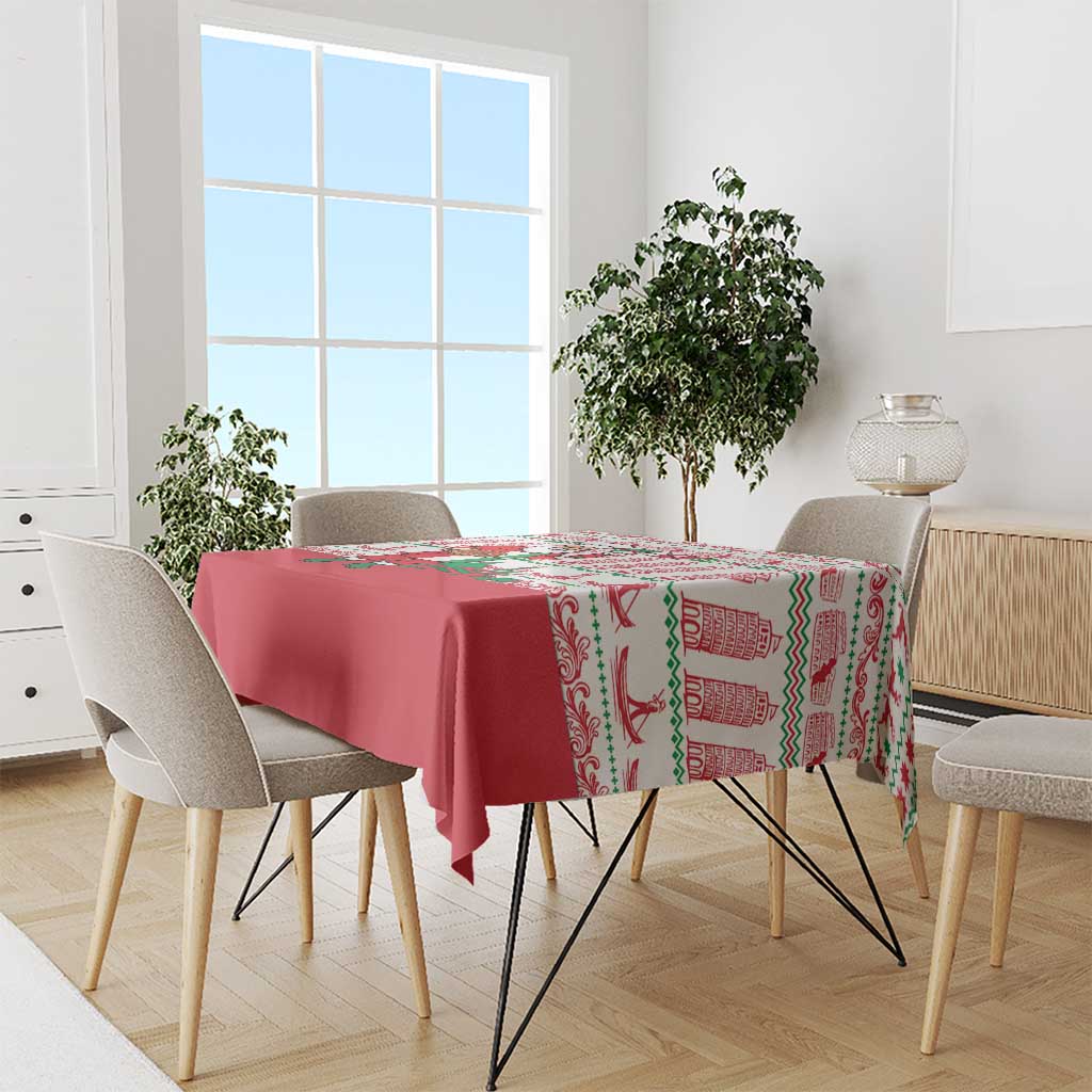 Italy Christmas Tablecloth with Pizza Chef Santa Leaning Tower Colosseum and Red Green Holiday Pattern Design - Wonder Print Shop