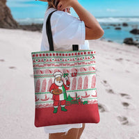 Italy Christmas Tote Bag with Pizza Chef Santa Leaning Tower Colosseum and Red Green Holiday Pattern Design - Wonder Print Shop