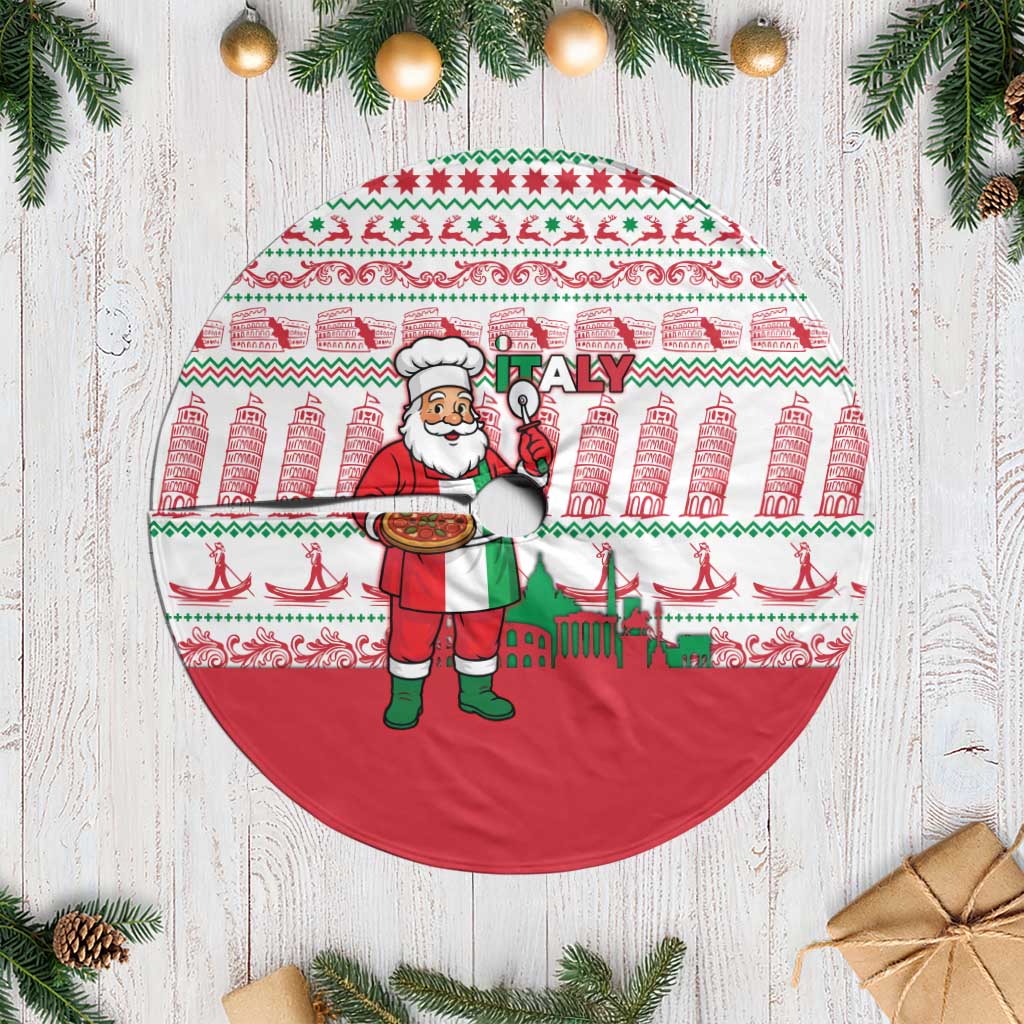 Italy Christmas Tree Skirt with Pizza Chef Santa Leaning Tower Colosseum and Red Green Holiday Pattern Design - Wonder Print Shop