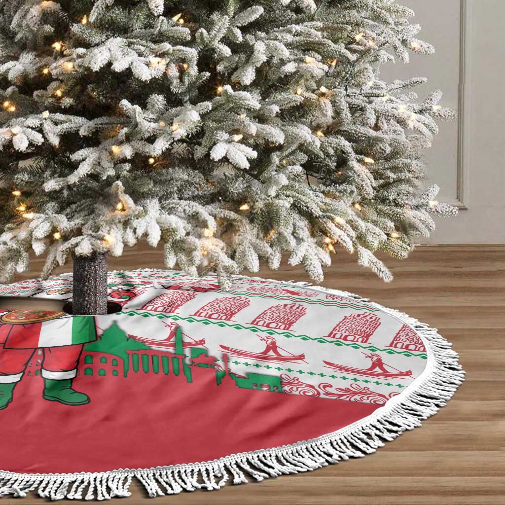 Italy Christmas Tree Skirt with Pizza Chef Santa Leaning Tower Colosseum and Red Green Holiday Pattern Design - Wonder Print Shop