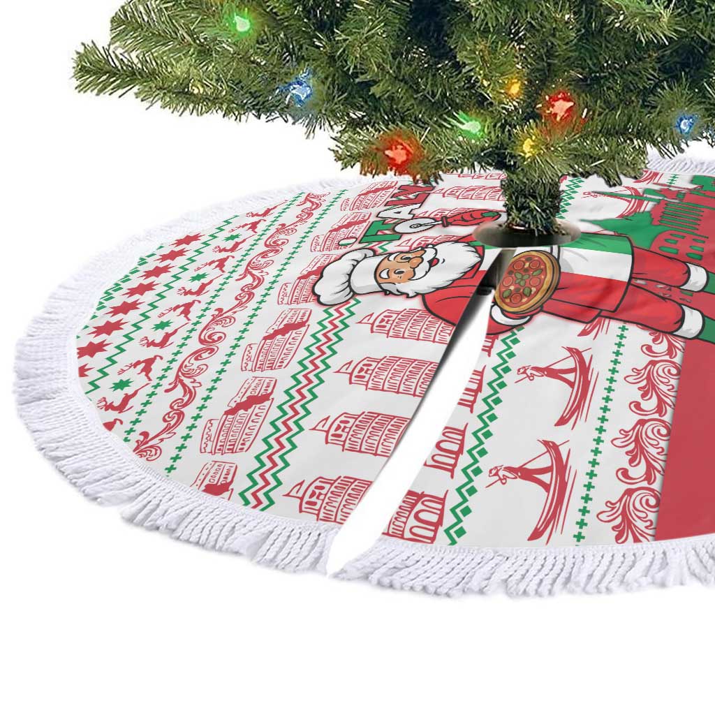 Italy Christmas Tree Skirt with Pizza Chef Santa Leaning Tower Colosseum and Red Green Holiday Pattern Design - Wonder Print Shop