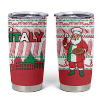 Italy Christmas Tumbler Cup with Pizza Chef Santa Leaning Tower Colosseum and Red Green Holiday Pattern Design - Wonder Print Shop