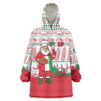 Italy Christmas Wearable Blanket Hoodie with Pizza Chef Santa Leaning Tower Colosseum and Red Green Holiday Pattern Design - Wonder Print Shop