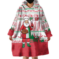 Italy Christmas Wearable Blanket Hoodie with Pizza Chef Santa Leaning Tower Colosseum and Red Green Holiday Pattern Design - Wonder Print Shop