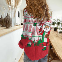 Italy Christmas Women Casual Shirt with Pizza Chef Santa Leaning Tower Colosseum and Red Green Holiday Pattern Design - Wonder Print Shop