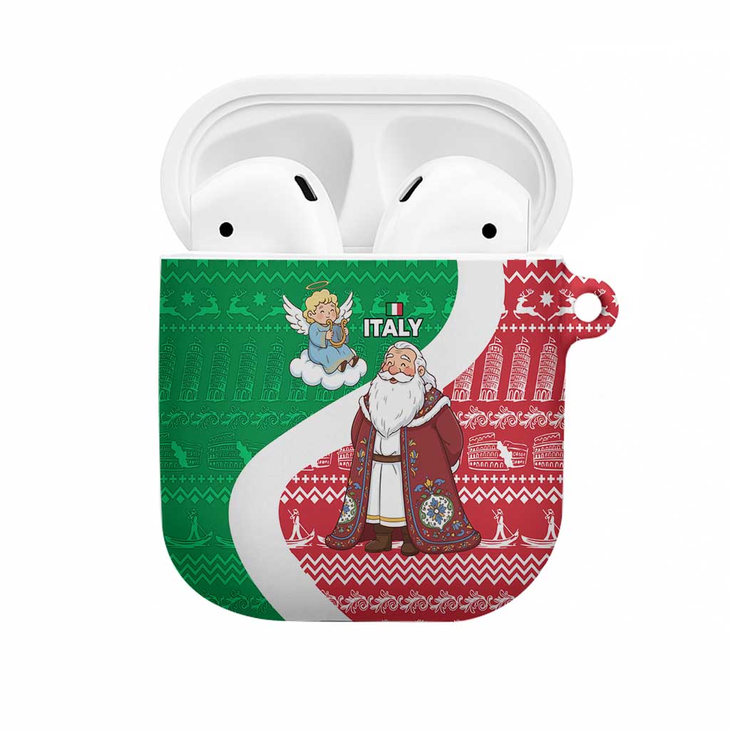 Italy Christmas AirPods Case with Pizza Chef Santa Leaning Tower Colosseum and Red Green Holiday Pattern Design - Wonder Print Shop