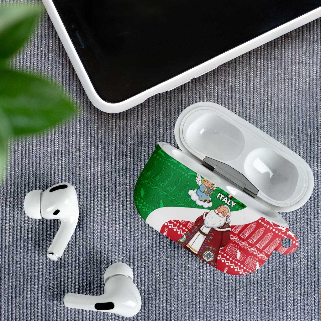 Italy Christmas AirPods Case with Pizza Chef Santa Leaning Tower Colosseum and Red Green Holiday Pattern Design - Wonder Print Shop