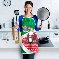 Italy Christmas Apron with Pizza Chef Santa Leaning Tower Colosseum and Red Green Holiday Pattern Design - Wonder Print Shop