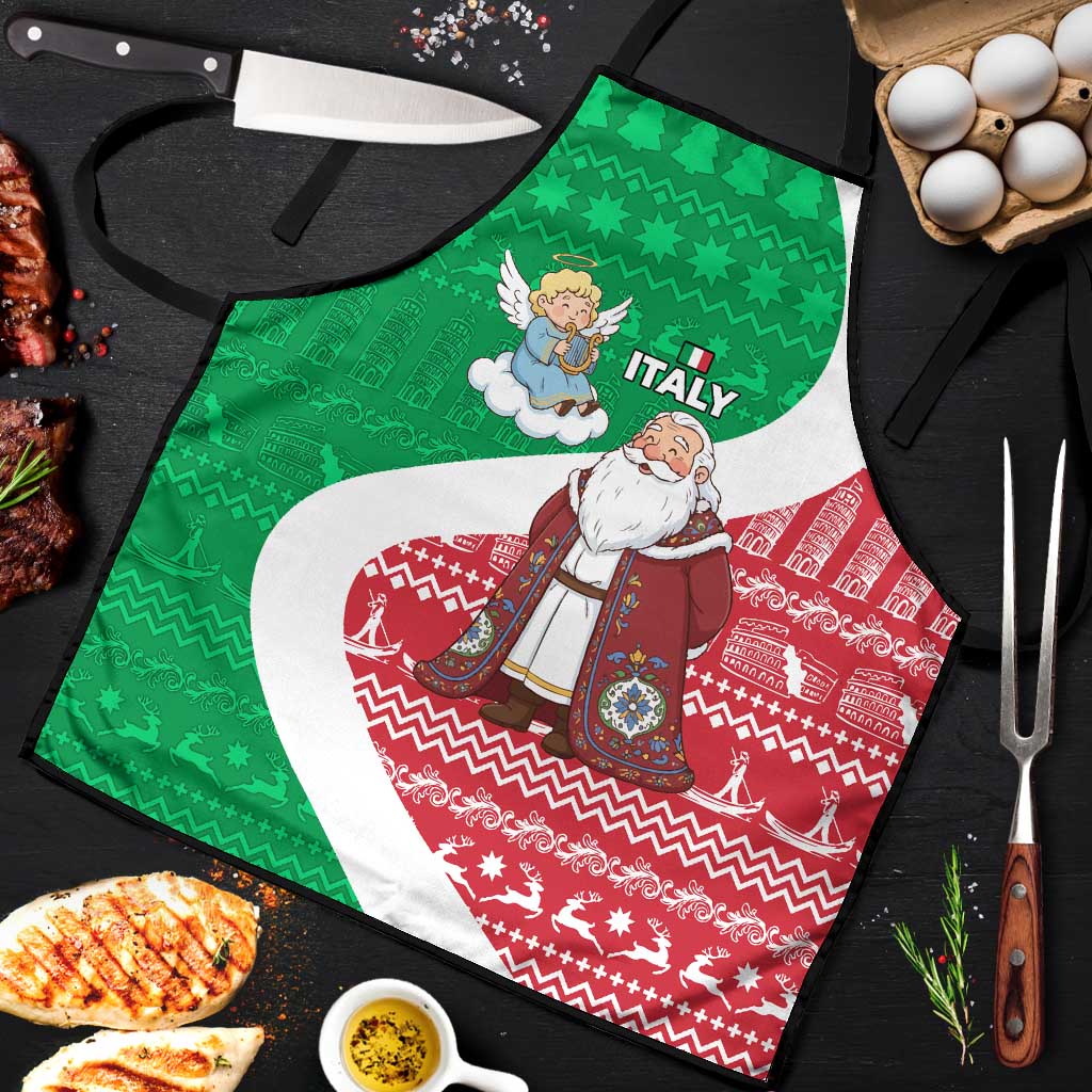Italy Christmas Apron with Pizza Chef Santa Leaning Tower Colosseum and Red Green Holiday Pattern Design - Wonder Print Shop