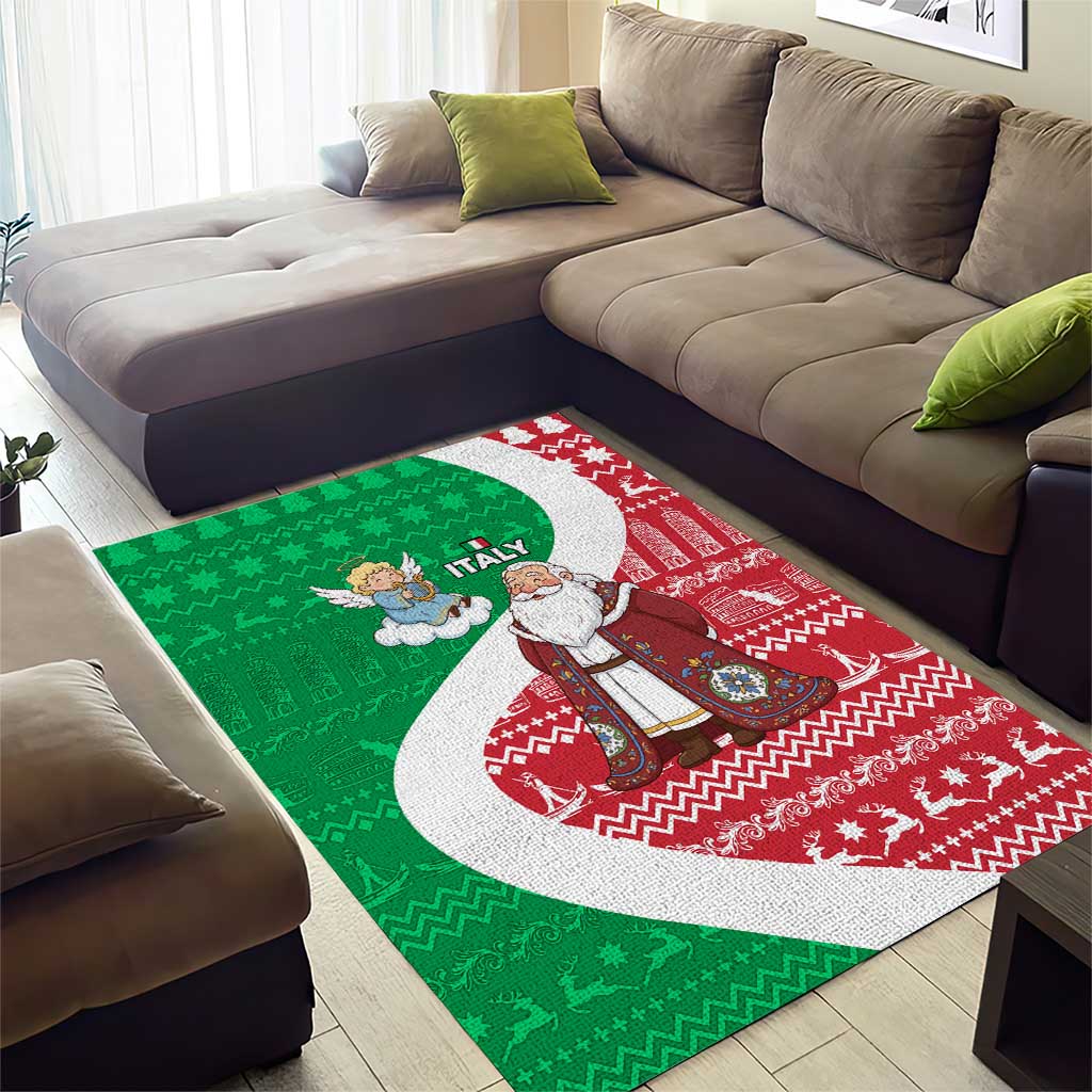 Italy Christmas Area Rug with Pizza Chef Santa Leaning Tower Colosseum and Red Green Holiday Pattern Design - Wonder Print Shop