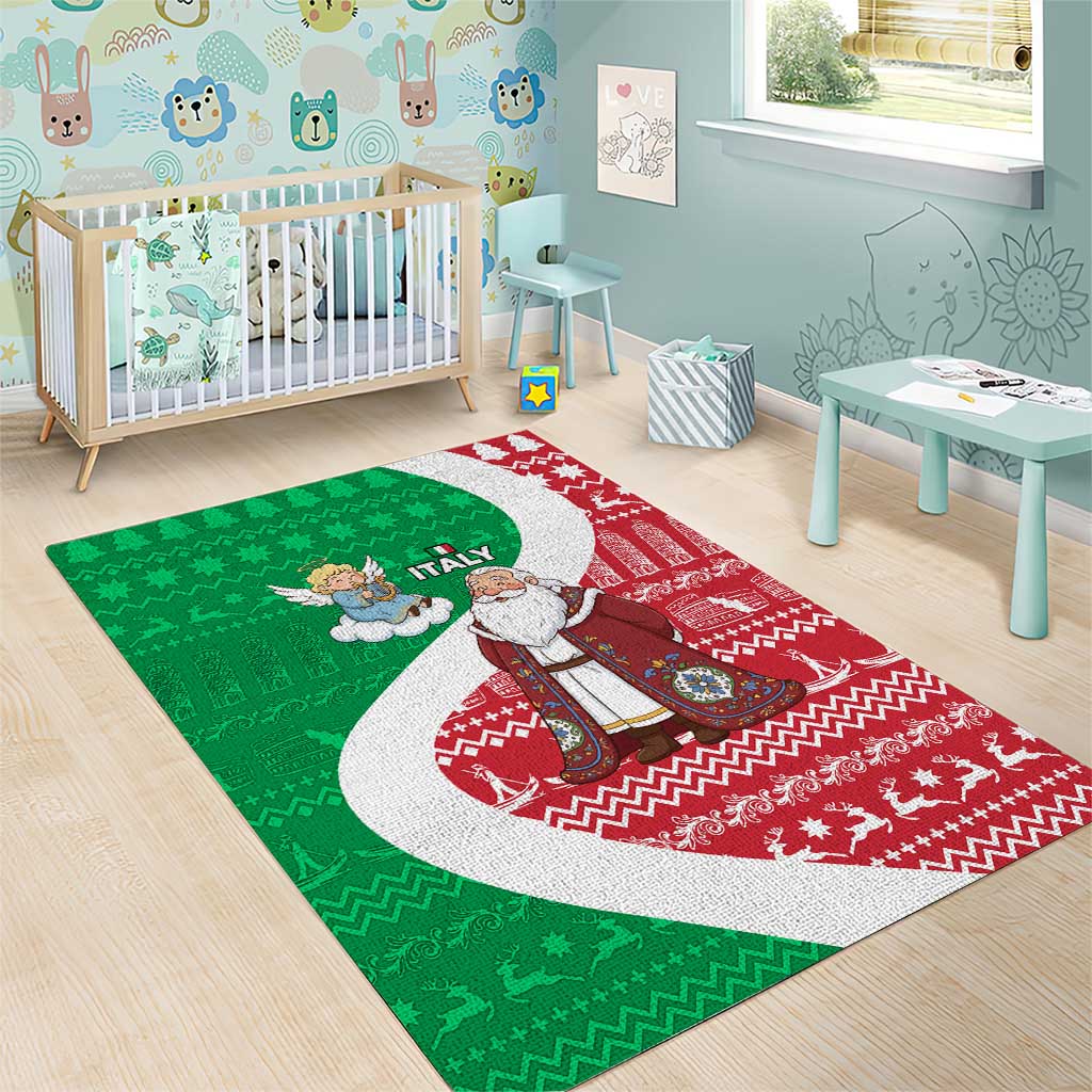 Italy Christmas Area Rug with Pizza Chef Santa Leaning Tower Colosseum and Red Green Holiday Pattern Design - Wonder Print Shop