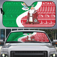 Italy Christmas Auto Sun Shade with Pizza Chef Santa Leaning Tower Colosseum and Red Green Holiday Pattern Design - Wonder Print Shop