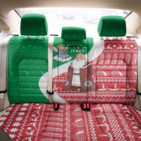 Italy Christmas Back Car Seat Cover with Pizza Chef Santa Leaning Tower Colosseum and Red Green Holiday Pattern Design - Wonder Print Shop
