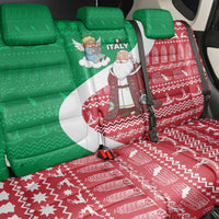 Italy Christmas Back Car Seat Cover with Pizza Chef Santa Leaning Tower Colosseum and Red Green Holiday Pattern Design - Wonder Print Shop