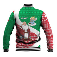 Italy Christmas Baseball Jacket with Pizza Chef Santa Leaning Tower Colosseum and Red Green Holiday Pattern Design - Wonder Print Shop