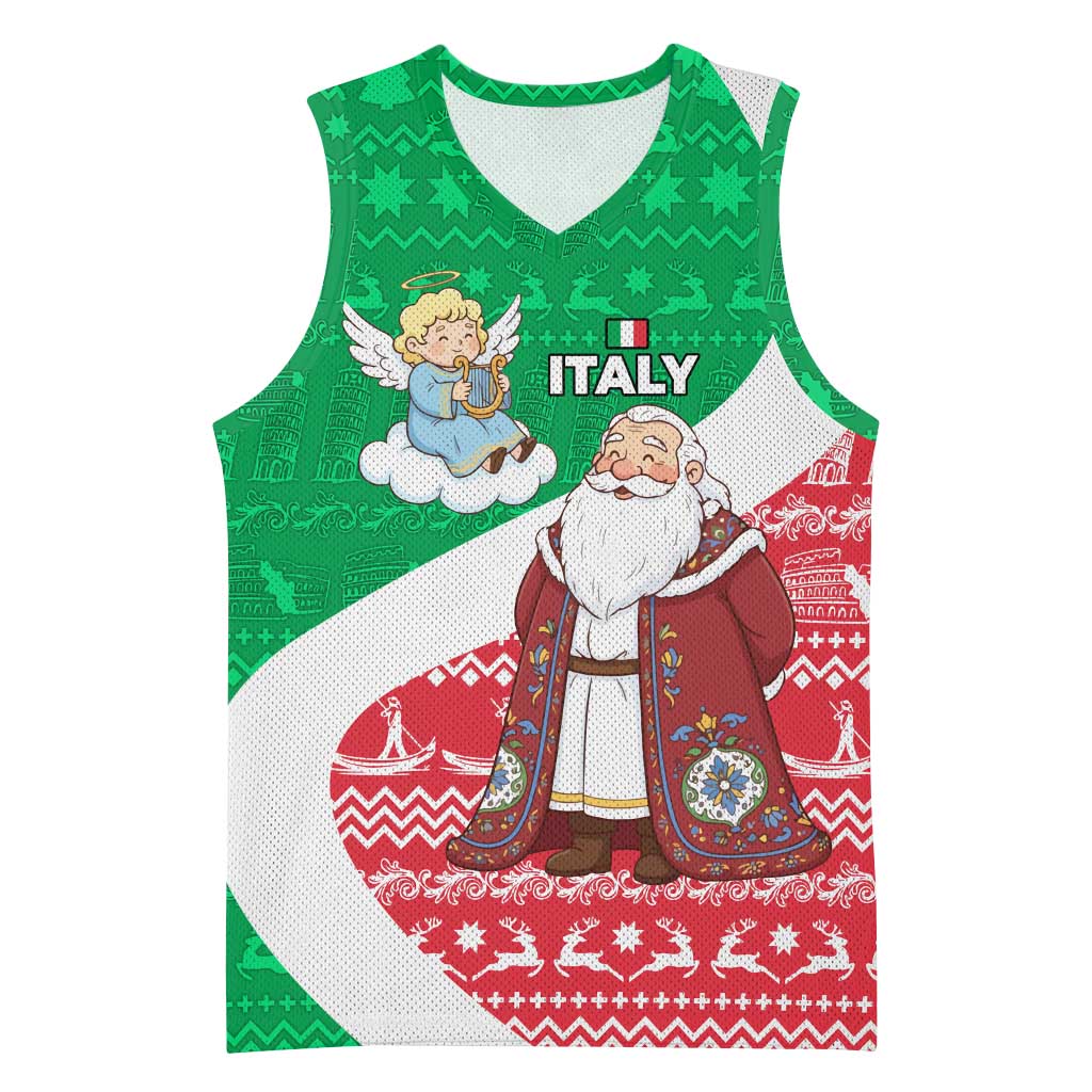 Italy Christmas Basketball Jersey with Pizza Chef Santa Leaning Tower Colosseum and Red Green Holiday Pattern Design - Wonder Print Shop