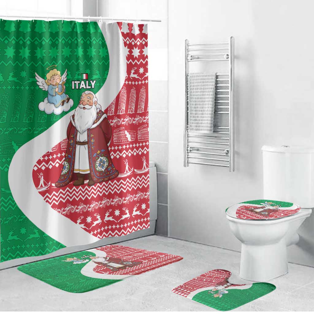 Italy Christmas Bathroom Set with Pizza Chef Santa Leaning Tower Colosseum and Red Green Holiday Pattern Design - Wonder Print Shop