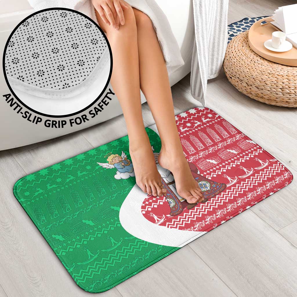 Italy Christmas Bathroom Set with Pizza Chef Santa Leaning Tower Colosseum and Red Green Holiday Pattern Design - Wonder Print Shop