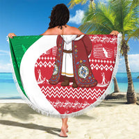 Italy Christmas Beach Blanket with Pizza Chef Santa Leaning Tower Colosseum and Red Green Holiday Pattern Design - Wonder Print Shop