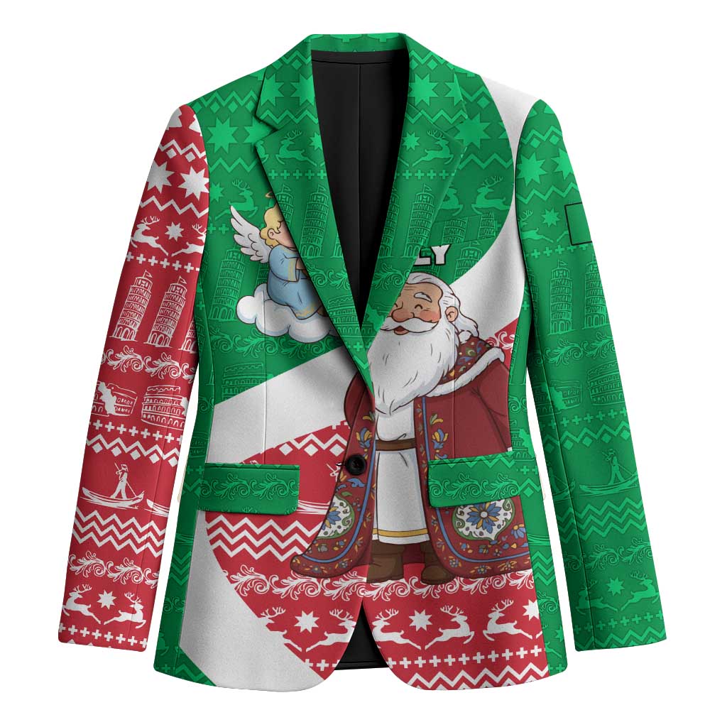 Italy Christmas Blazer with Pizza Chef Santa Leaning Tower Colosseum and Red Green Holiday Pattern Design - Wonder Print Shop