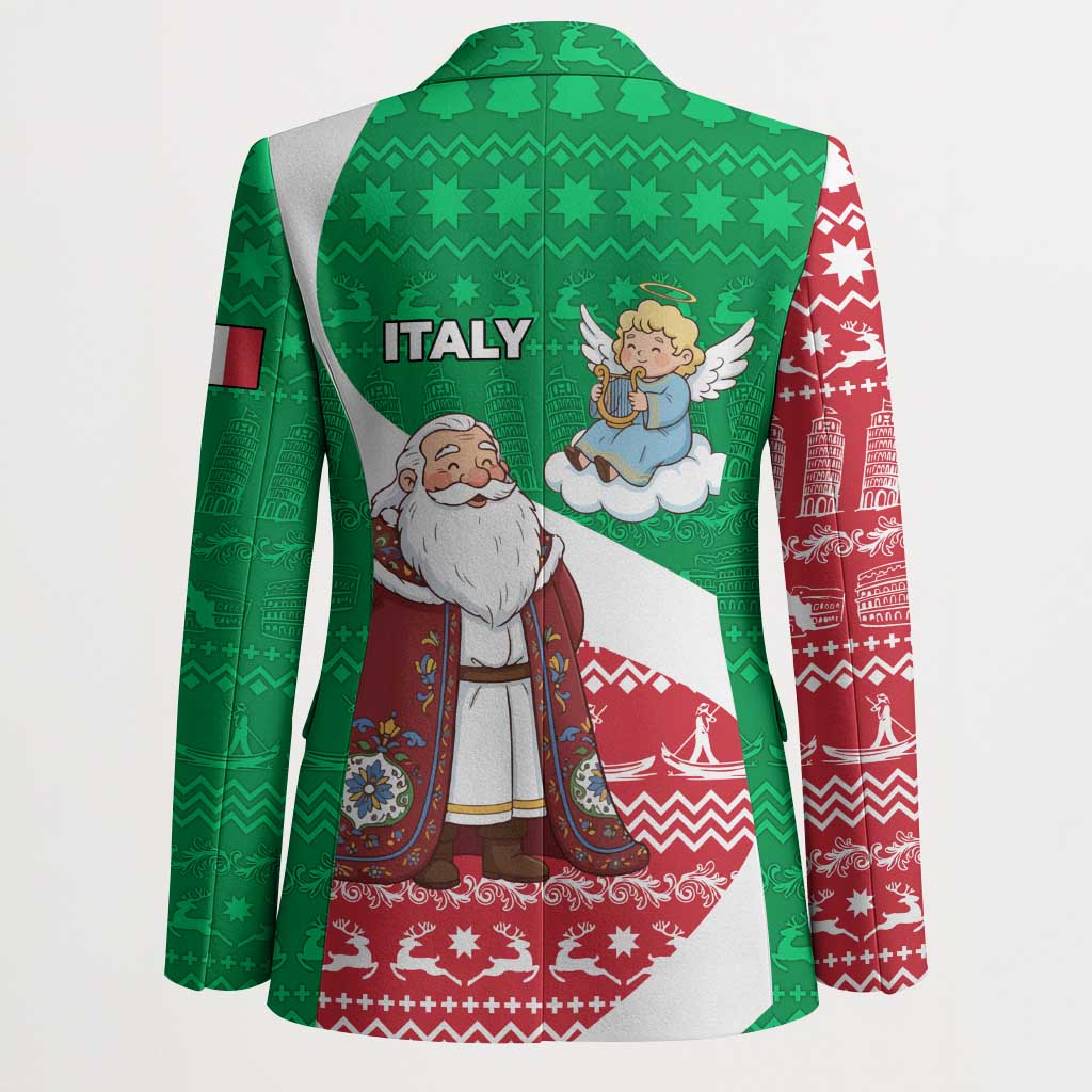Italy Christmas Blazer with Pizza Chef Santa Leaning Tower Colosseum and Red Green Holiday Pattern Design - Wonder Print Shop