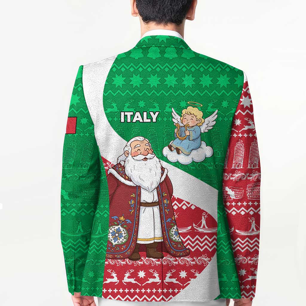 Italy Christmas Blazer with Pizza Chef Santa Leaning Tower Colosseum and Red Green Holiday Pattern Design - Wonder Print Shop