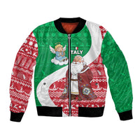 Italy Christmas Bomber Jacket with Pizza Chef Santa Leaning Tower Colosseum and Red Green Holiday Pattern Design - Wonder Print Shop