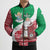 Italy Christmas Bomber Puffer Jacket with Pizza Chef Santa Leaning Tower Colosseum and Red Green Holiday Pattern Design - Wonder Print Shop