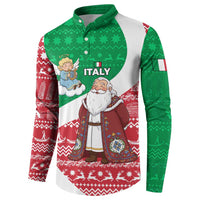 Italy Christmas Button Sweatshirt with Pizza Chef Santa Leaning Tower Colosseum and Red Green Holiday Pattern Design - Wonder Print Shop