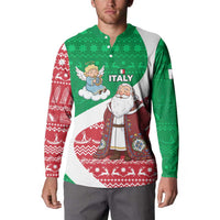 Italy Christmas Button Sweatshirt with Pizza Chef Santa Leaning Tower Colosseum and Red Green Holiday Pattern Design - Wonder Print Shop