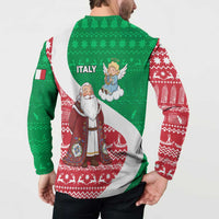 Italy Christmas Button Sweatshirt with Pizza Chef Santa Leaning Tower Colosseum and Red Green Holiday Pattern Design - Wonder Print Shop