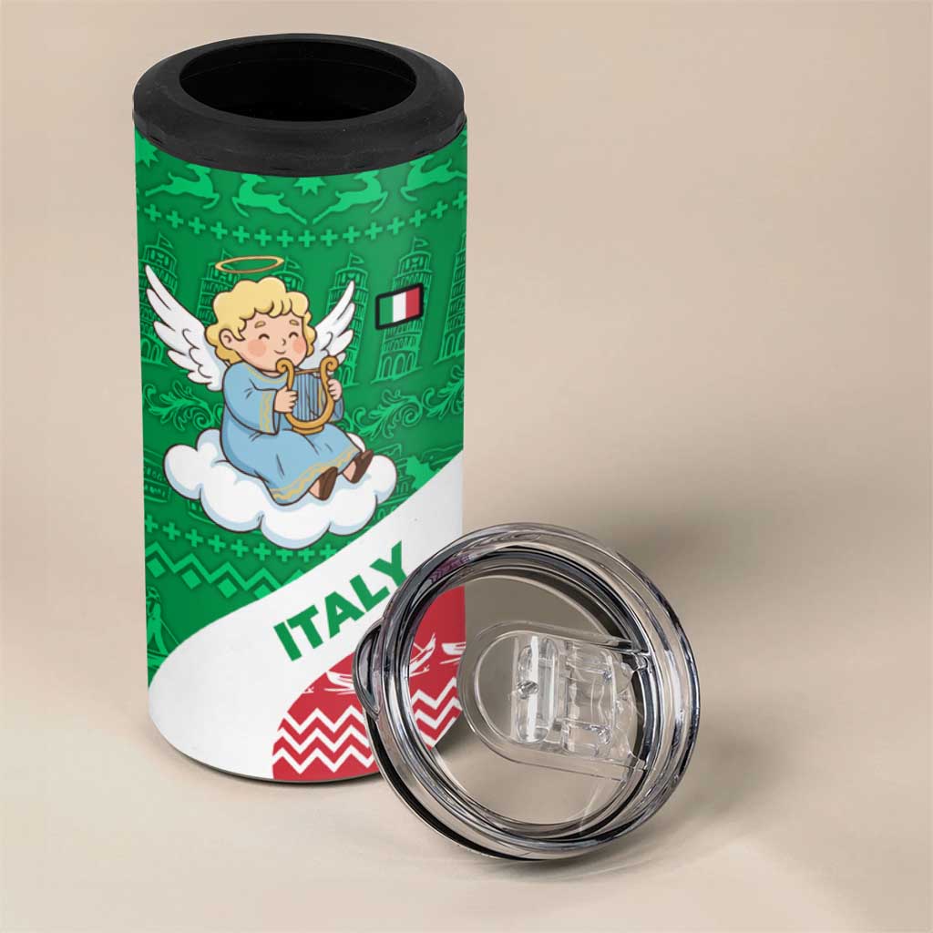 Italy Christmas 4 in 1 Can Cooler Tumbler with Pizza Chef Santa Leaning Tower Colosseum and Red Green Holiday Pattern Design - Wonder Print Shop