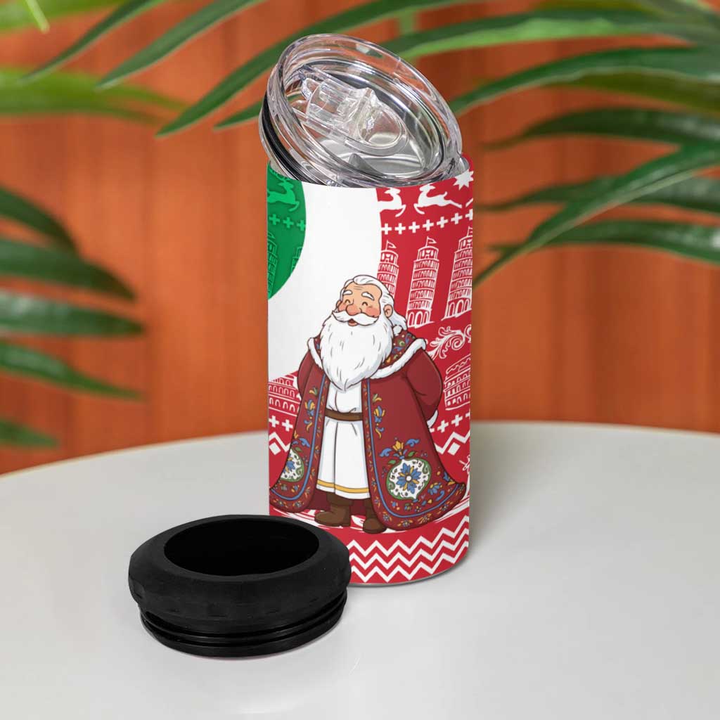 Italy Christmas 4 in 1 Can Cooler Tumbler with Pizza Chef Santa Leaning Tower Colosseum and Red Green Holiday Pattern Design - Wonder Print Shop