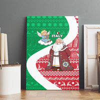 Italy Christmas Canvas Wall Art with Pizza Chef Santa Leaning Tower Colosseum and Red Green Holiday Pattern Design - Wonder Print Shop