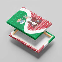 Italy Christmas Canvas Wall Art with Pizza Chef Santa Leaning Tower Colosseum and Red Green Holiday Pattern Design - Wonder Print Shop