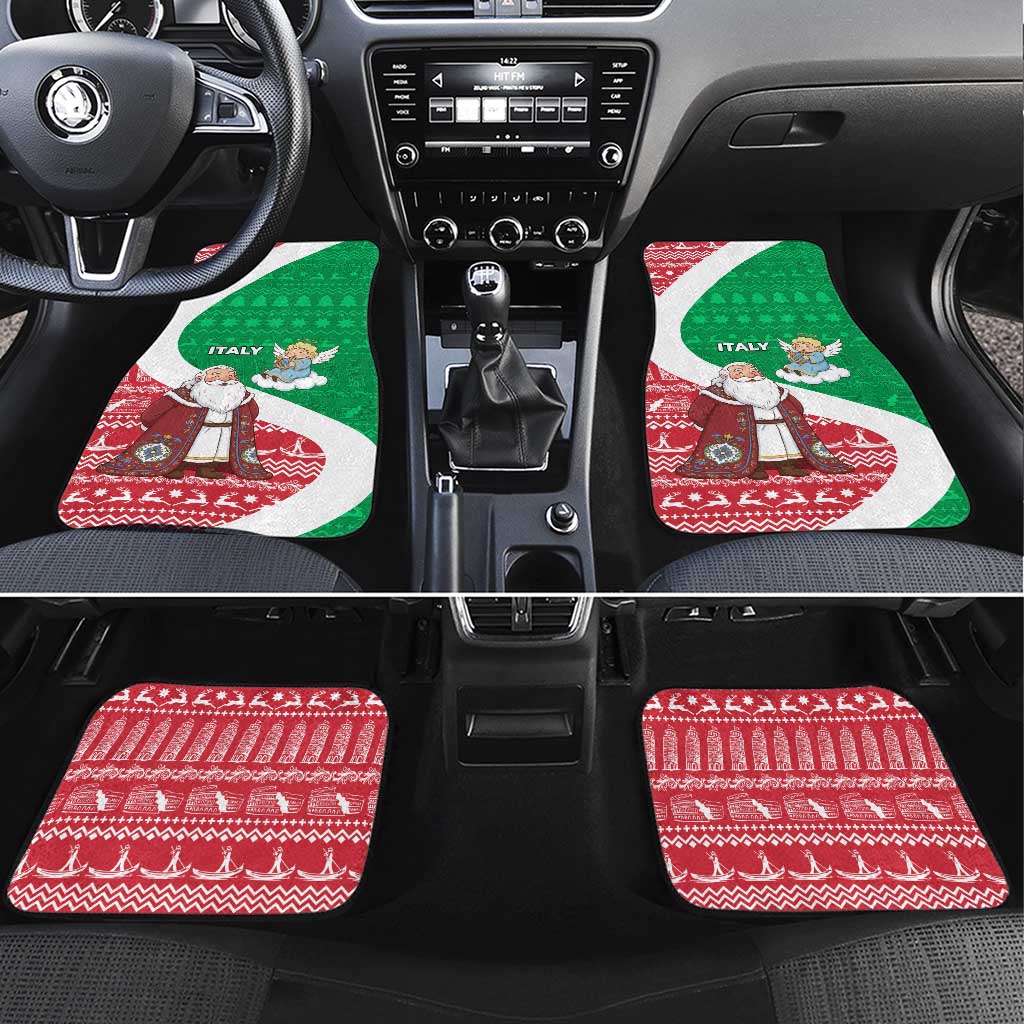 Italy Christmas Car Mats with Pizza Chef Santa Leaning Tower Colosseum and Red Green Holiday Pattern Design - Wonder Print Shop