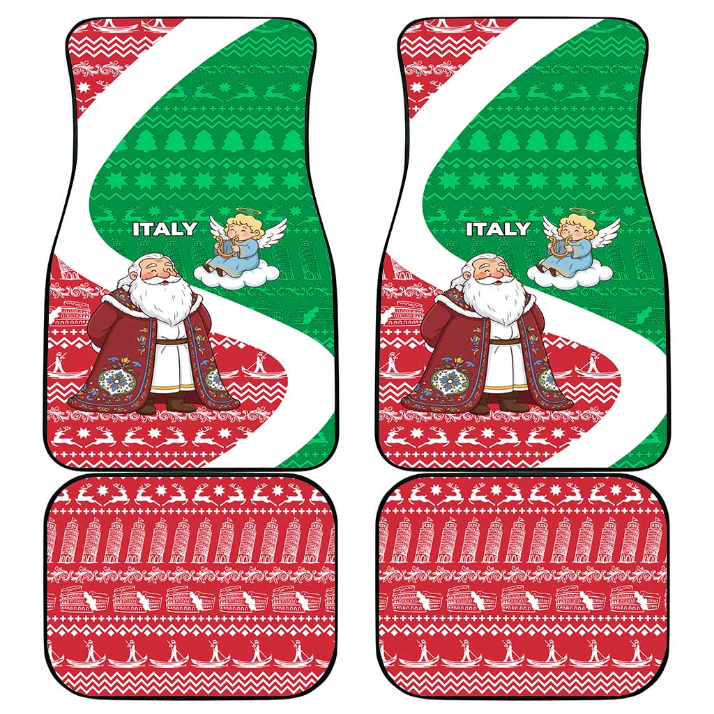 Italy Christmas Car Mats with Pizza Chef Santa Leaning Tower Colosseum and Red Green Holiday Pattern Design - Wonder Print Shop