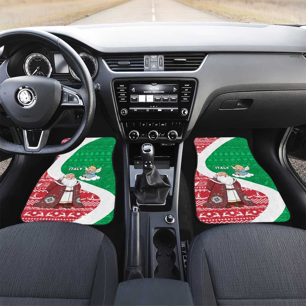Italy Christmas Car Mats with Pizza Chef Santa Leaning Tower Colosseum and Red Green Holiday Pattern Design - Wonder Print Shop