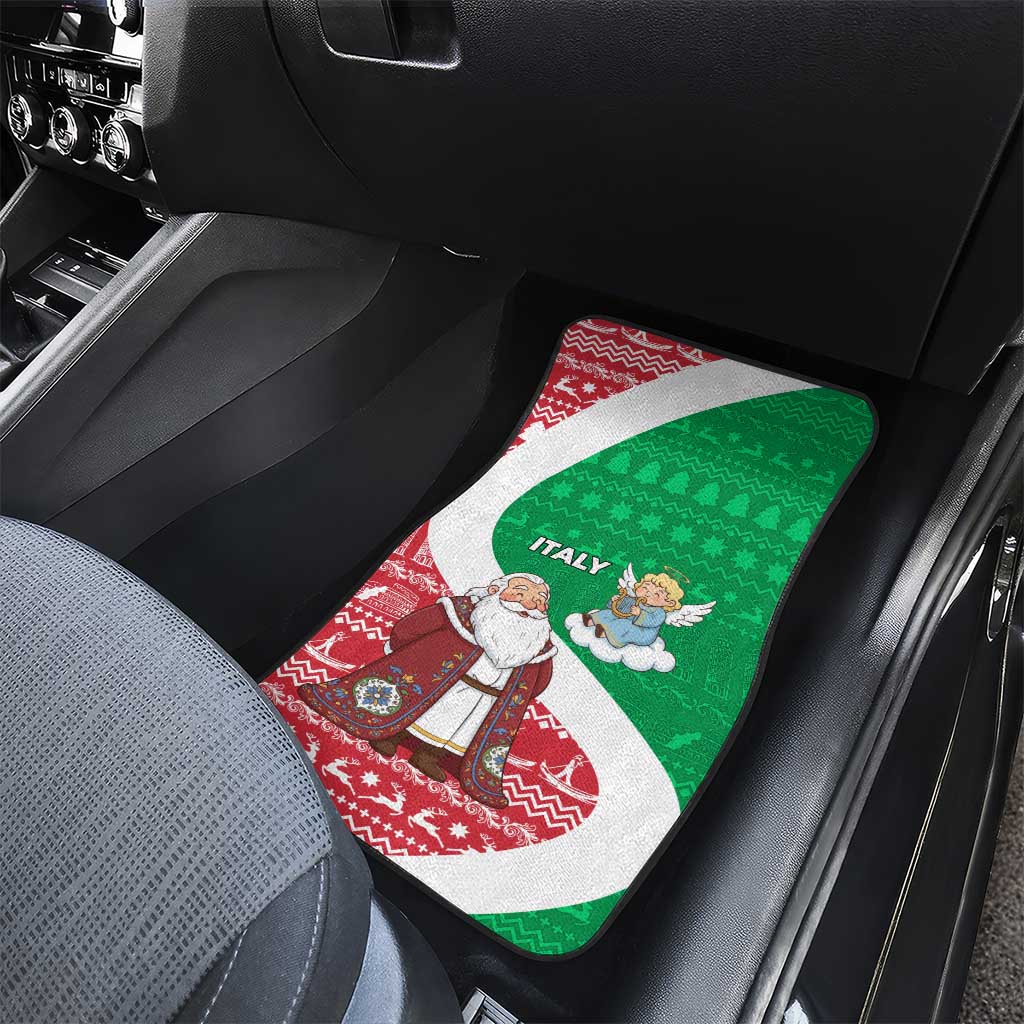 Italy Christmas Car Mats with Pizza Chef Santa Leaning Tower Colosseum and Red Green Holiday Pattern Design - Wonder Print Shop