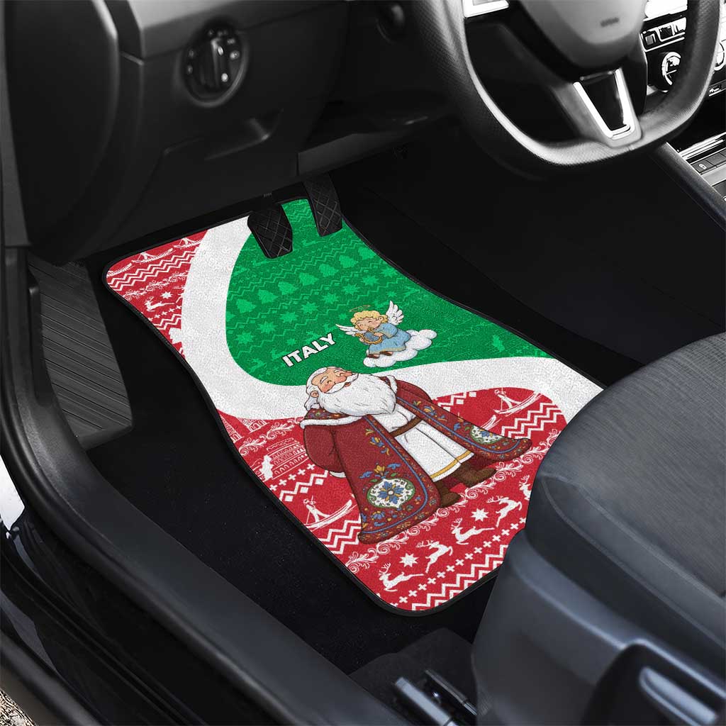 Italy Christmas Car Mats with Pizza Chef Santa Leaning Tower Colosseum and Red Green Holiday Pattern Design - Wonder Print Shop