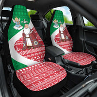 Italy Christmas Car Seat Cover with Pizza Chef Santa Leaning Tower Colosseum and Red Green Holiday Pattern Design - Wonder Print Shop