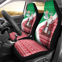 Italy Christmas Car Seat Cover with Pizza Chef Santa Leaning Tower Colosseum and Red Green Holiday Pattern Design - Wonder Print Shop