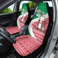 Italy Christmas Car Seat Cover with Pizza Chef Santa Leaning Tower Colosseum and Red Green Holiday Pattern Design - Wonder Print Shop