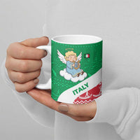 Italy Christmas Ceramic Mug with Pizza Chef Santa Leaning Tower Colosseum and Red Green Holiday Pattern Design - Wonder Print Shop