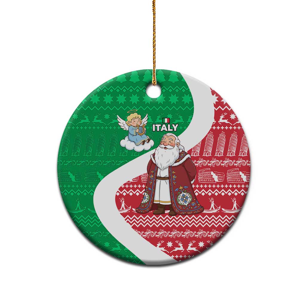 Italy Christmas Ceramic Ornament with Pizza Chef Santa Leaning Tower Colosseum and Red Green Holiday Pattern Design - Wonder Print Shop