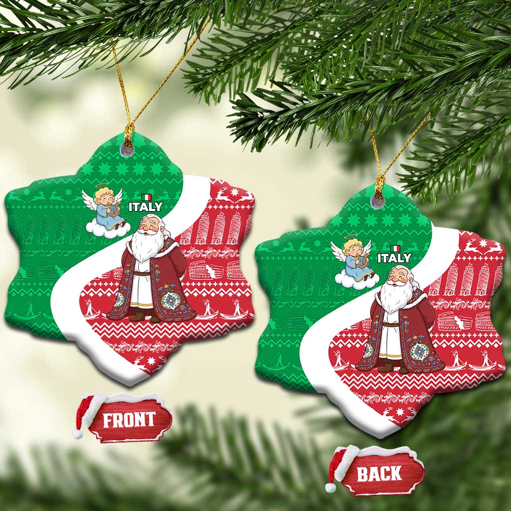 Italy Christmas Ceramic Ornament with Pizza Chef Santa Leaning Tower Colosseum and Red Green Holiday Pattern Design - Wonder Print Shop