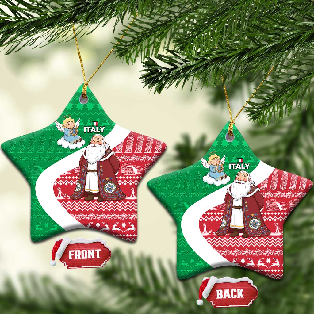 Italy Christmas Ceramic Ornament with Pizza Chef Santa Leaning Tower Colosseum and Red Green Holiday Pattern Design - Wonder Print Shop