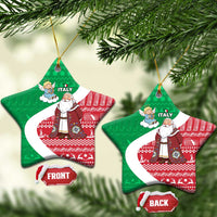 Italy Christmas Ceramic Ornament with Pizza Chef Santa Leaning Tower Colosseum and Red Green Holiday Pattern Design - Wonder Print Shop