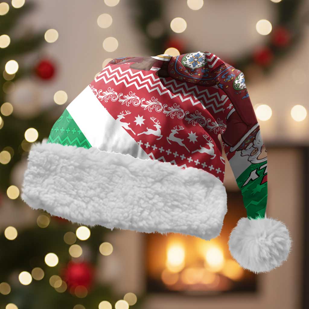 Italy Christmas Santa Hat with Pizza Chef Santa Leaning Tower Colosseum and Red Green Holiday Pattern Design - Wonder Print Shop
